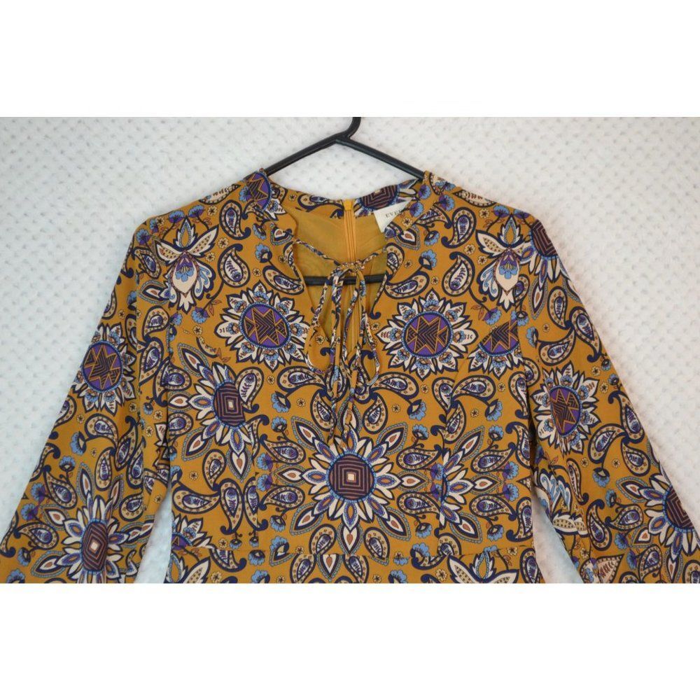 Everly Anthro Women's Small Gold Fit & Flare Long Sleeve Paisley Print Dress - Picture 2 of 16